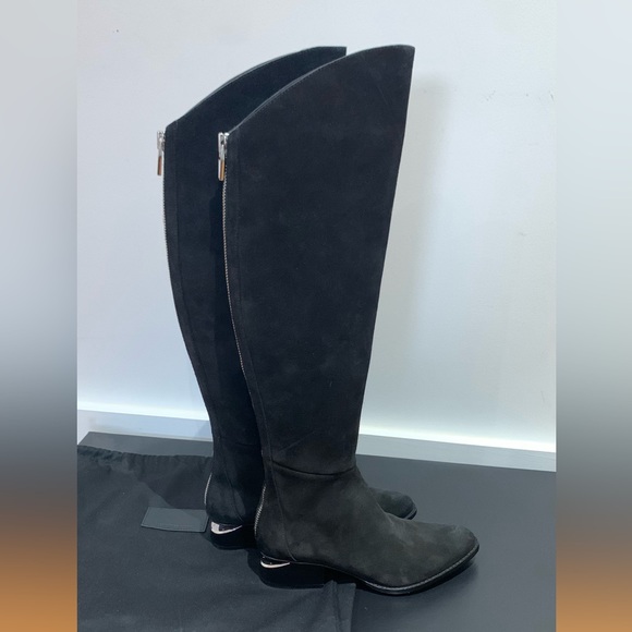 New Alexander Wang Sigrid Black Suede Tall Boots Cut out Heel Shoes - Picture 7 of 16